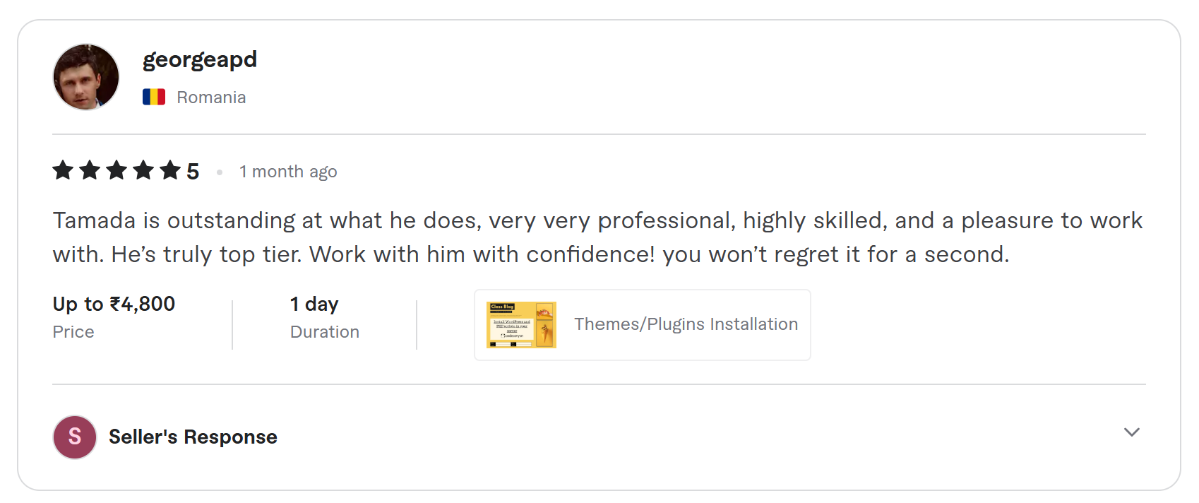 Client review on Fiverr