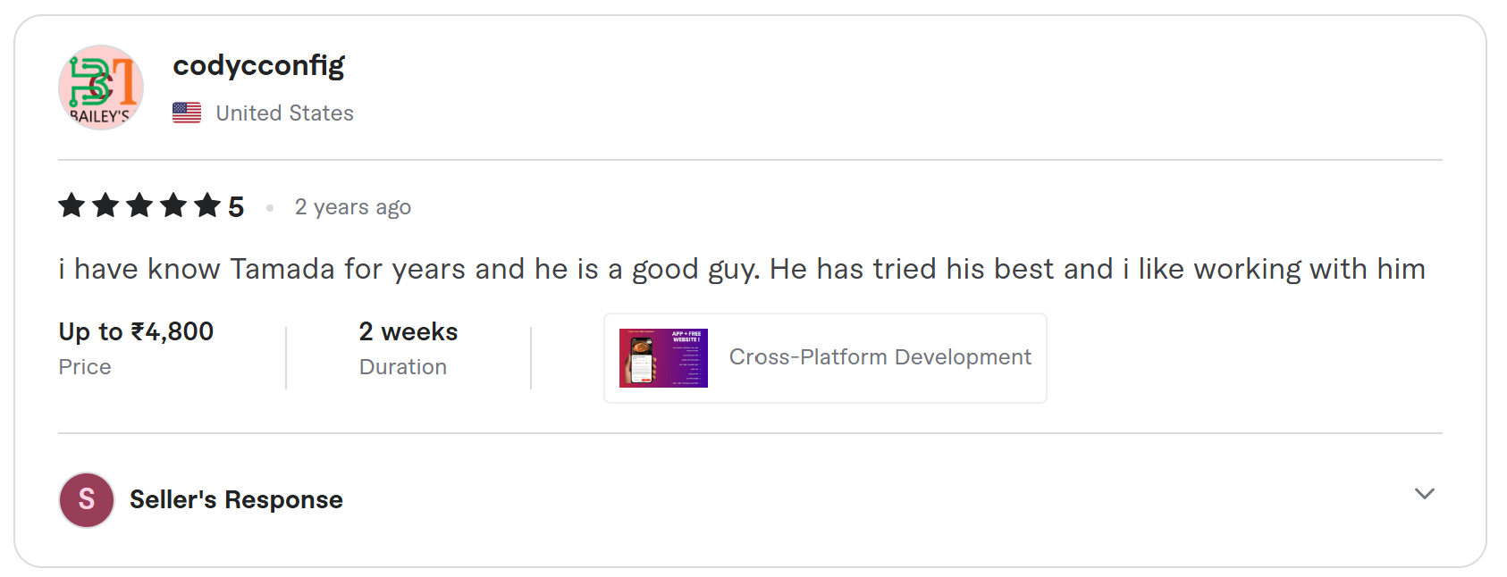 Client review on Fiverr