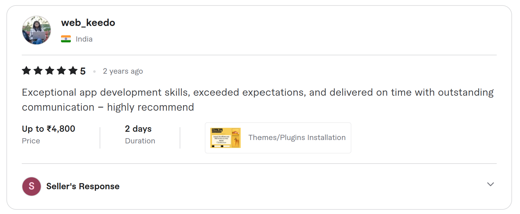 Client review on Fiverr