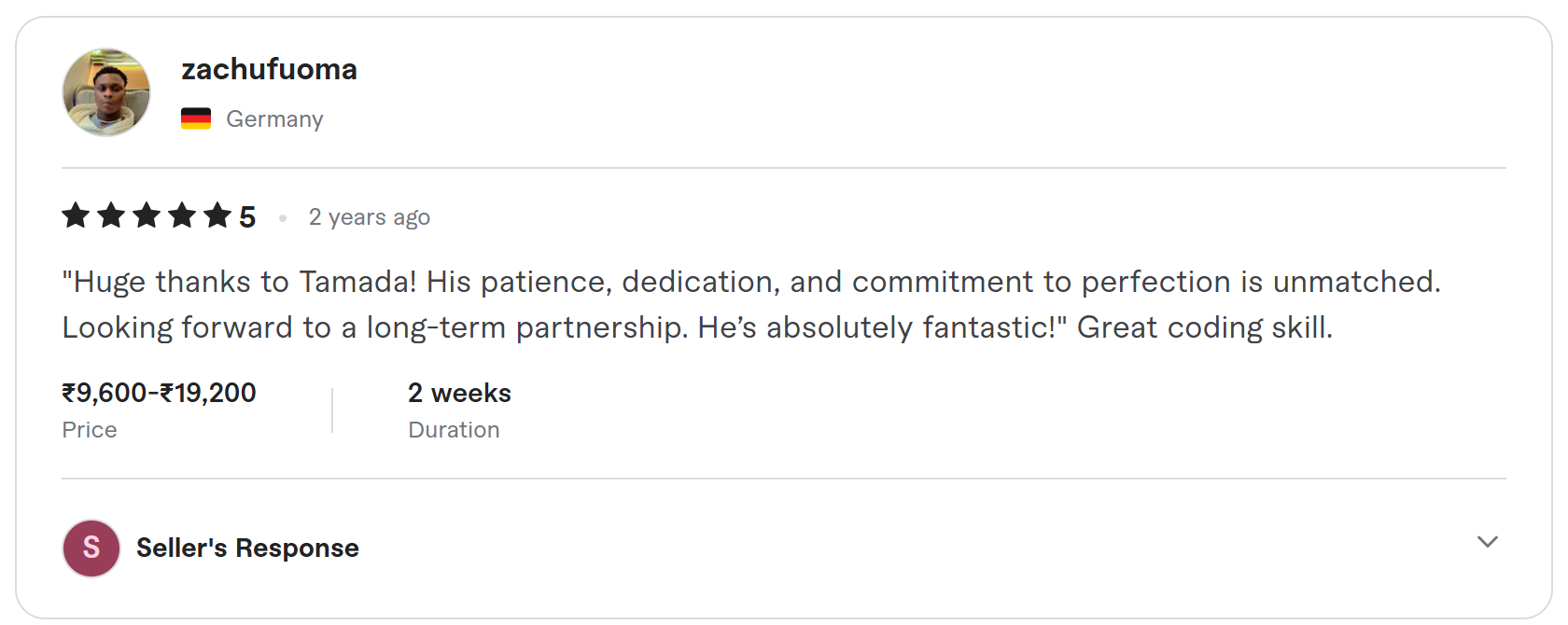Client review on Fiverr