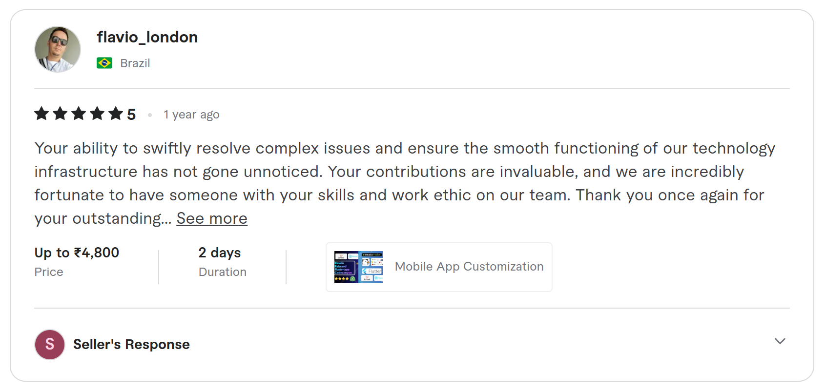 Client review on Fiverr