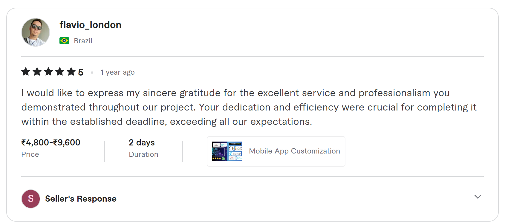 Client review on Fiverr