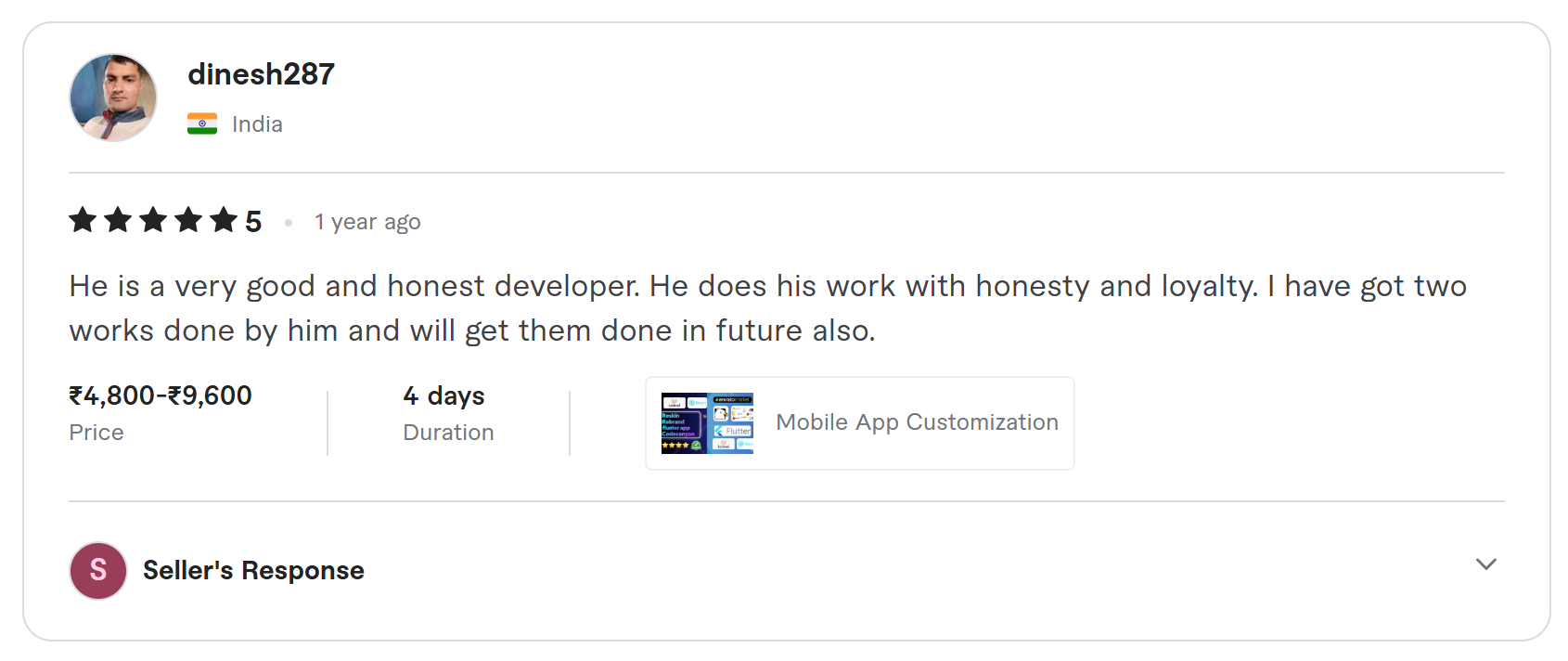 Client review on Fiverr