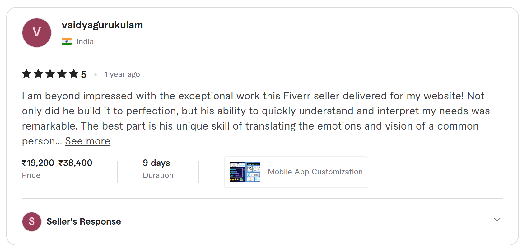 Client review on Fiverr