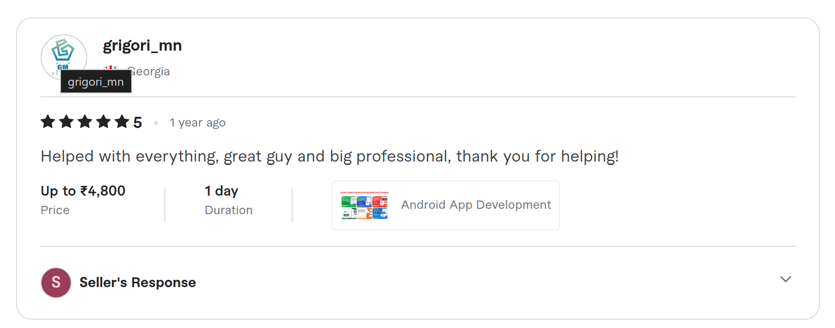 Client review on Fiverr