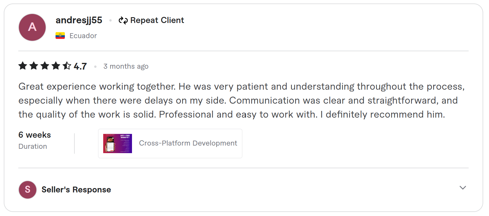 Client review on Fiverr
