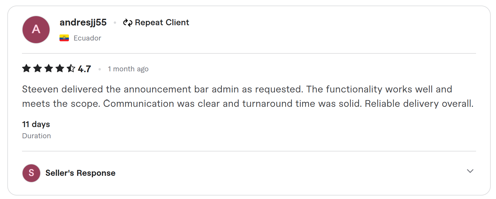 Client review on Fiverr