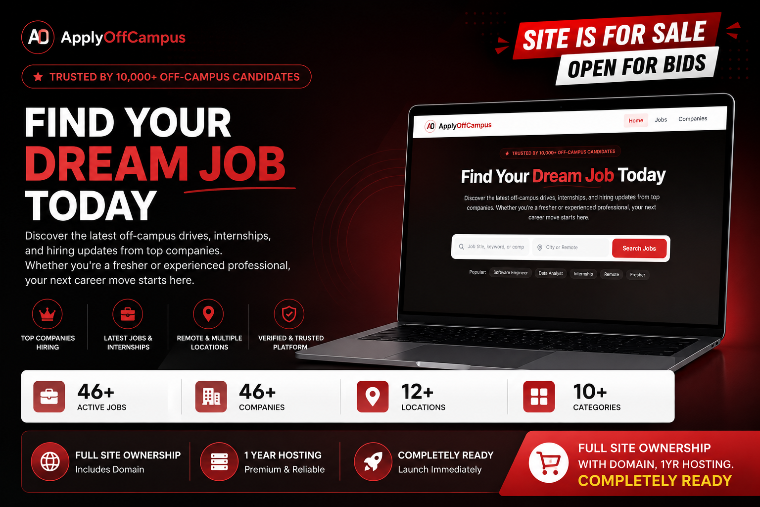 ApplyOffCampus – Job Portal & Off-Campus Hiring Platform for Sale | Open for Bids